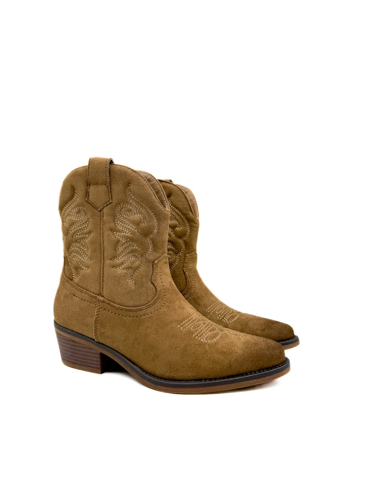 Botines Camperos de Ante con Bordados Etnicos y Cremallera
