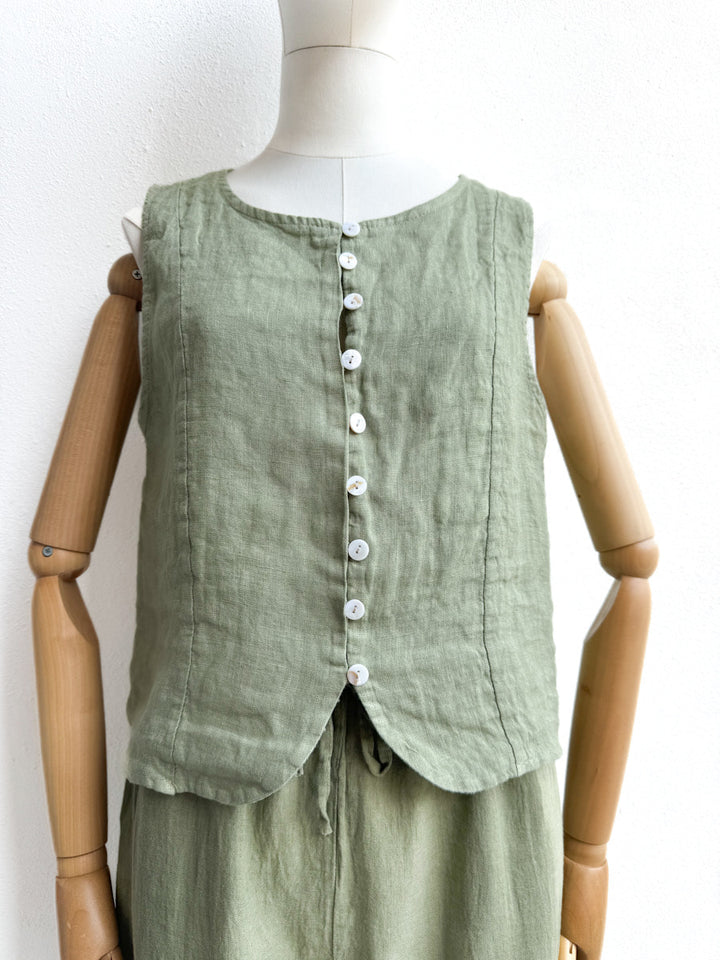Chaleco de Lino Natural con Botones