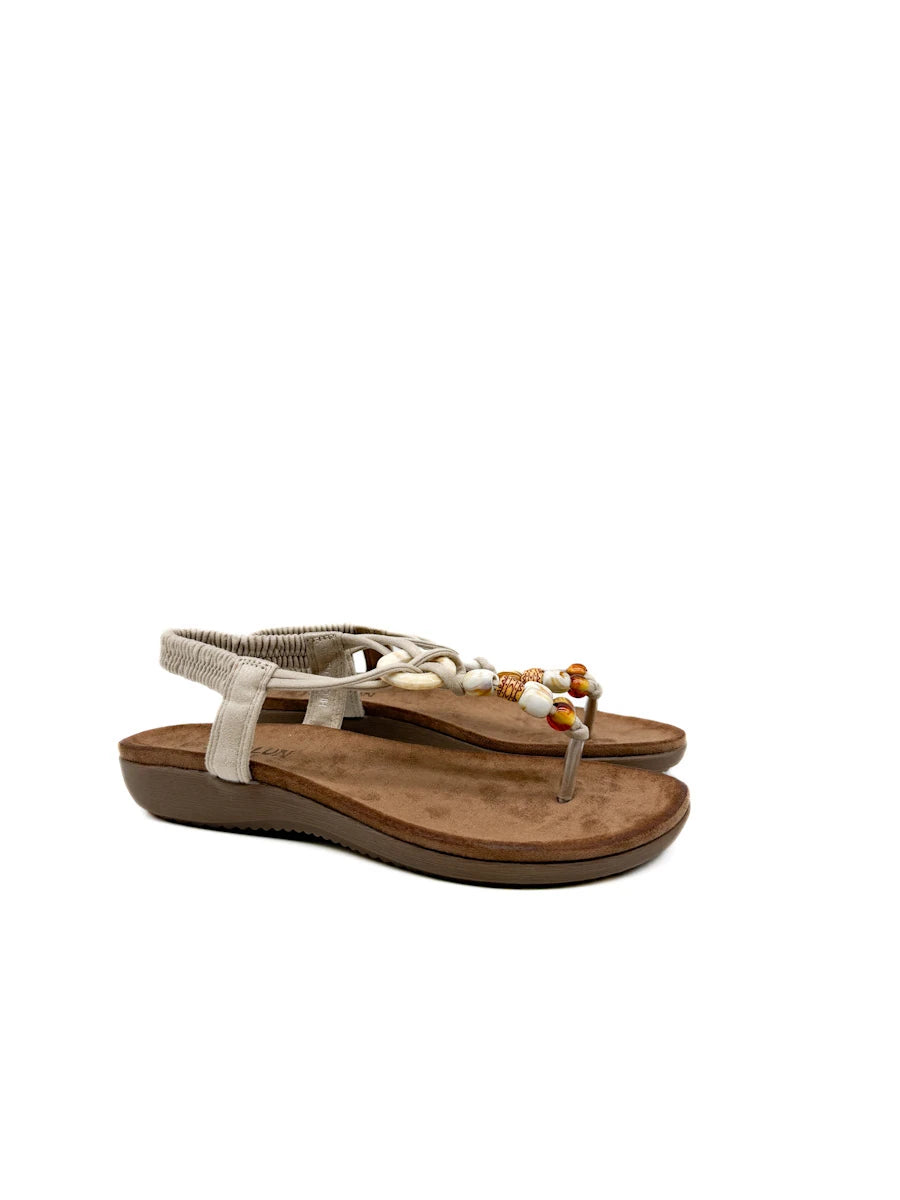 Sandalias Planas Estilo Boho con Cuentas y Tira Elástica - Mujer
