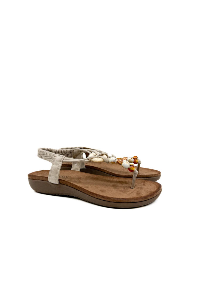 Sandalias Planas Estilo Boho con Cuentas y Tira Elástica - Mujer