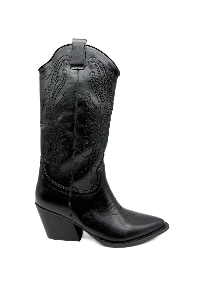 Botas Camperas Cowboy Bordadas de Caña Alta con Tacón Ancho
