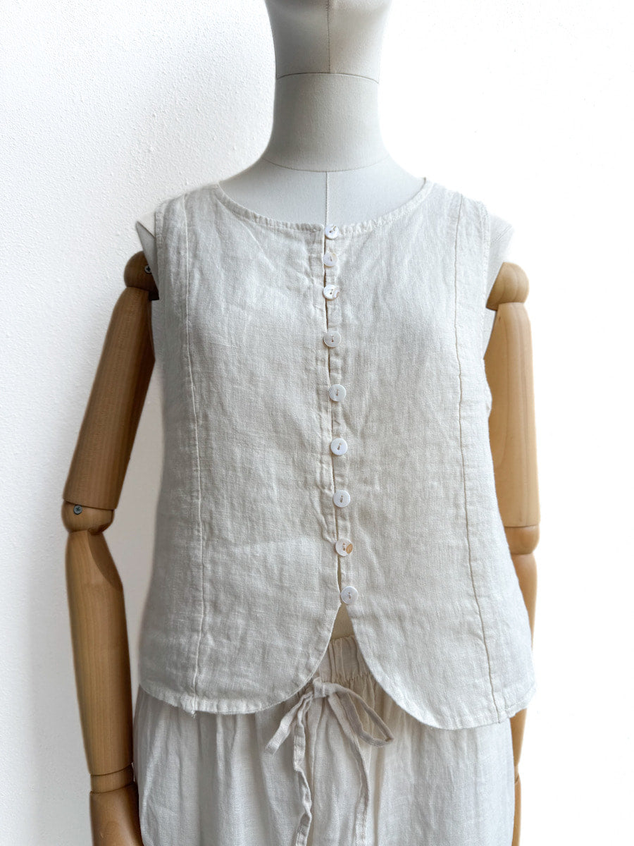Chaleco de Lino Natural con Botones