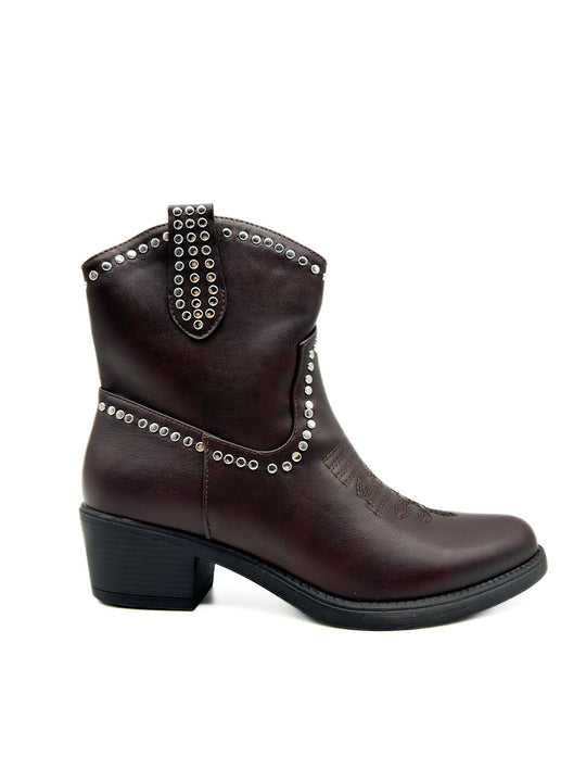 Botines Cowboy Tachas Mujer RQ77 Burdeos