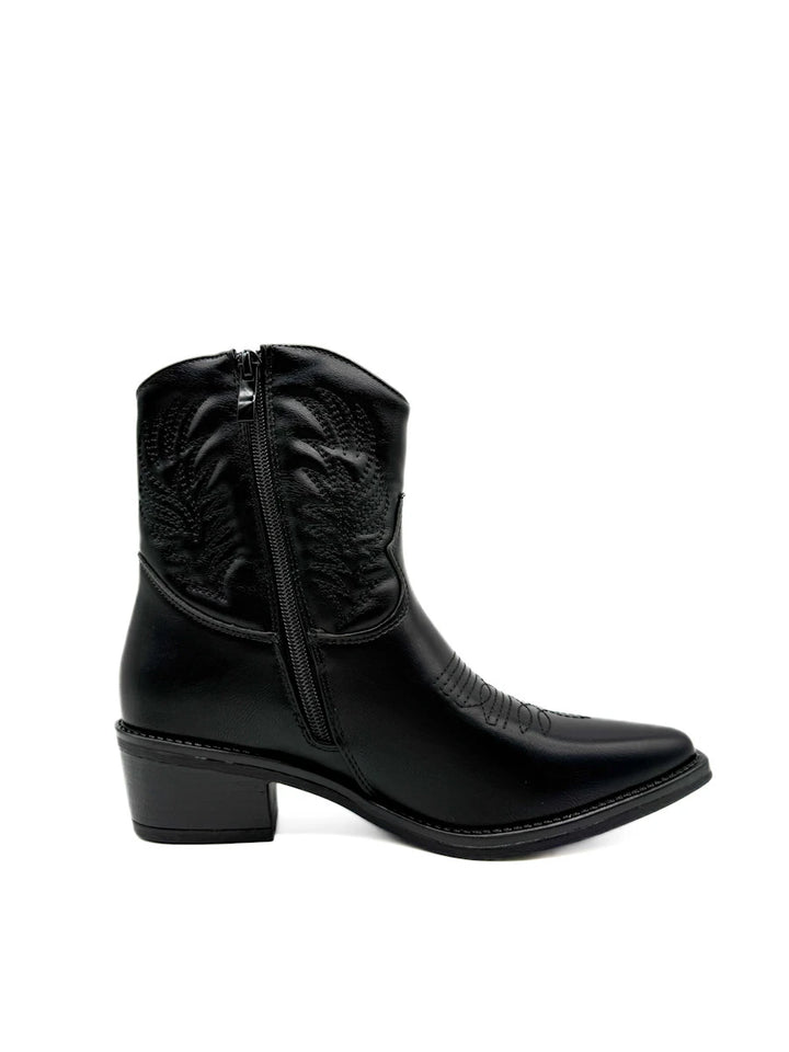 Botines Cowboy con Bordado Étnico para Mujer en Antelina y Piel Sintética