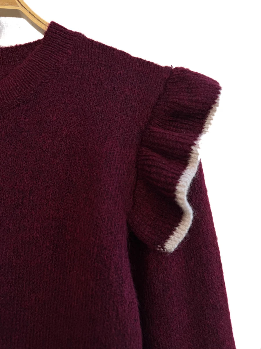 Jersey de punto suave con volantes en los hombros