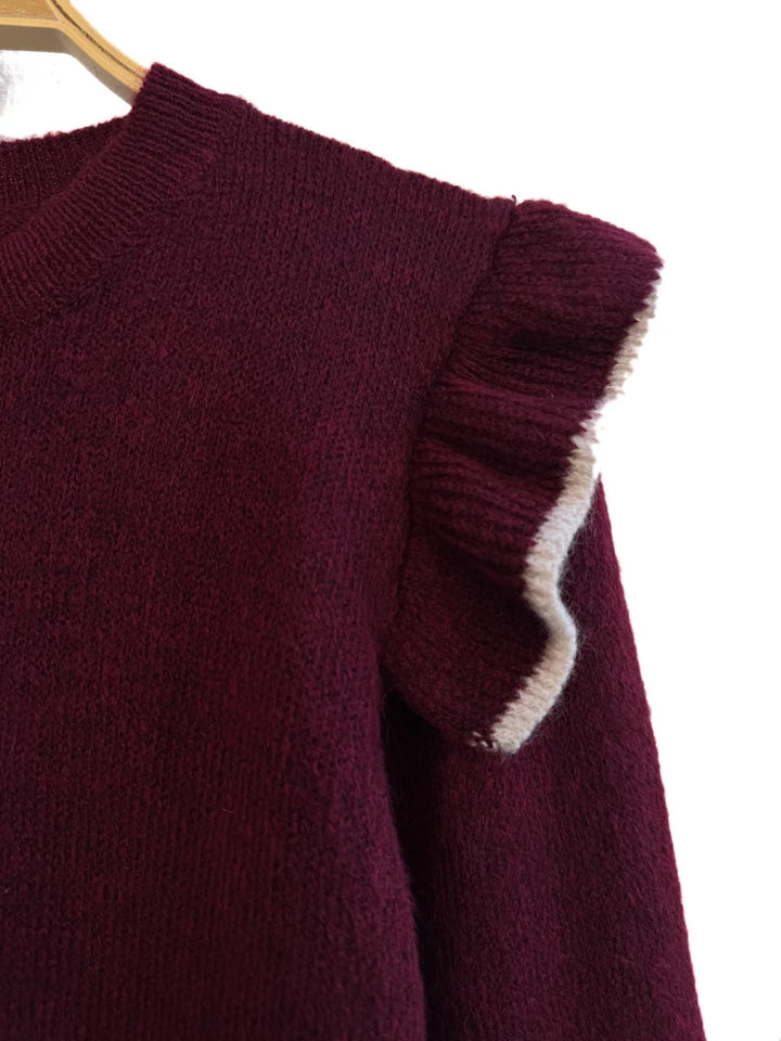Jersey de punto suave con volantes en los hombros