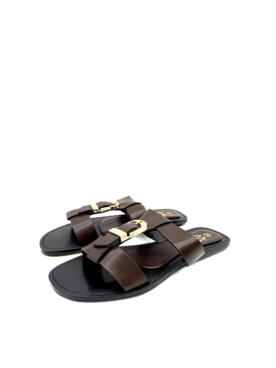 Sandalias Planas de Mujer con Hebilla Dorada