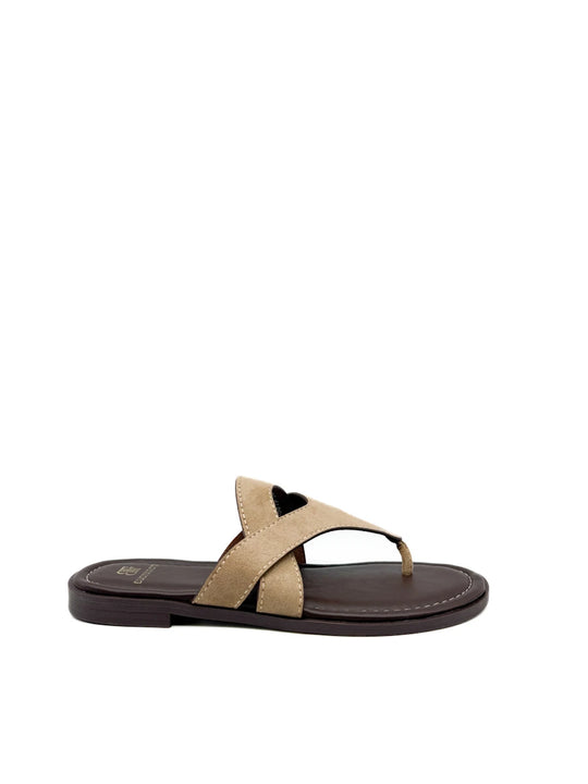 Sandalias planas de dedo en antelina para mujer.