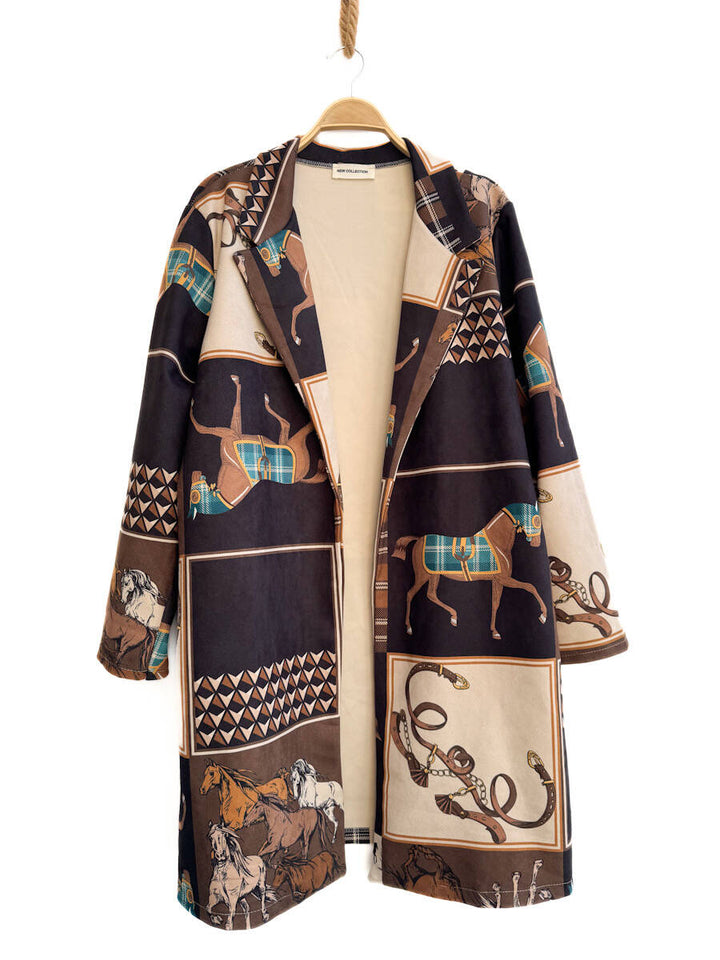 Abrigo Estampado Ecuestre Vintage Negro única