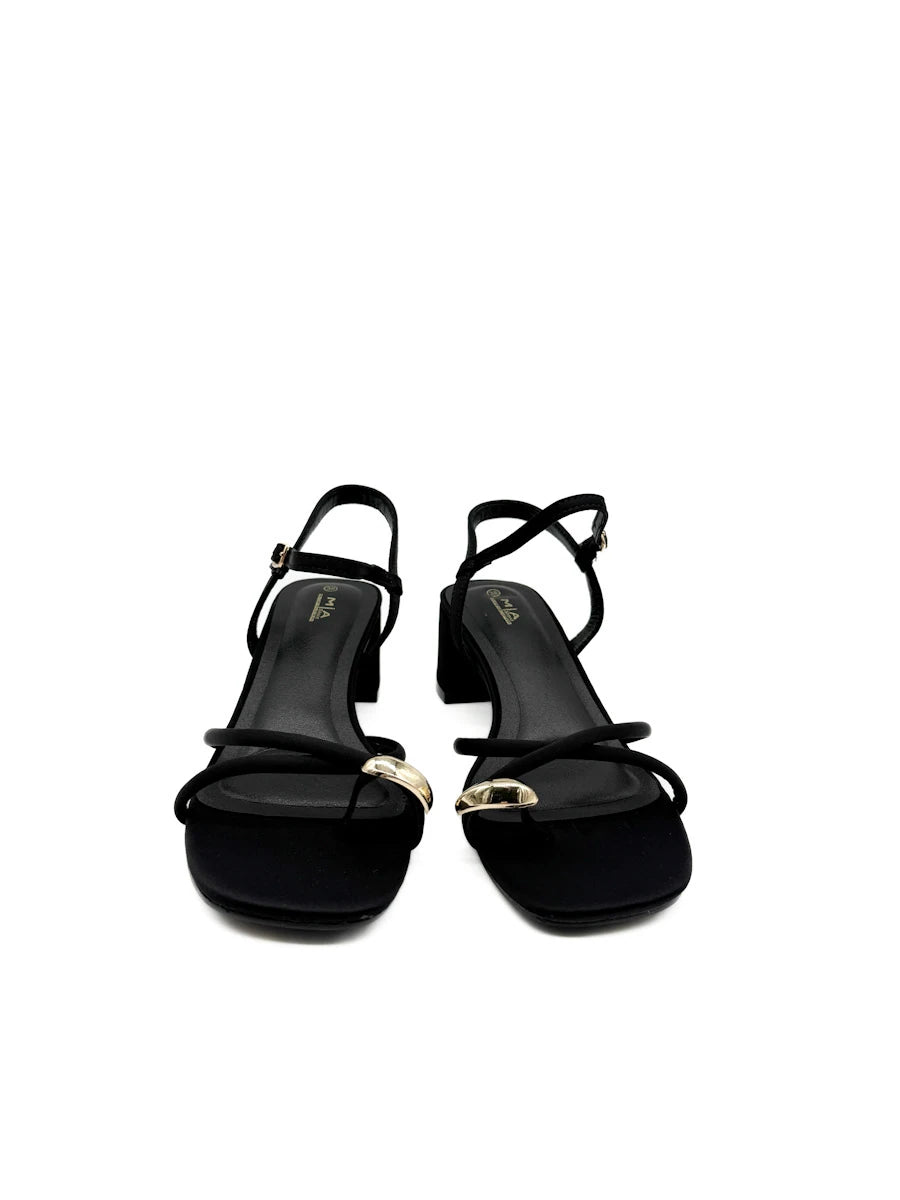 Sandalias de Tacón Bloque con Tiras y Adorno Dorado Orgánico para Mujer