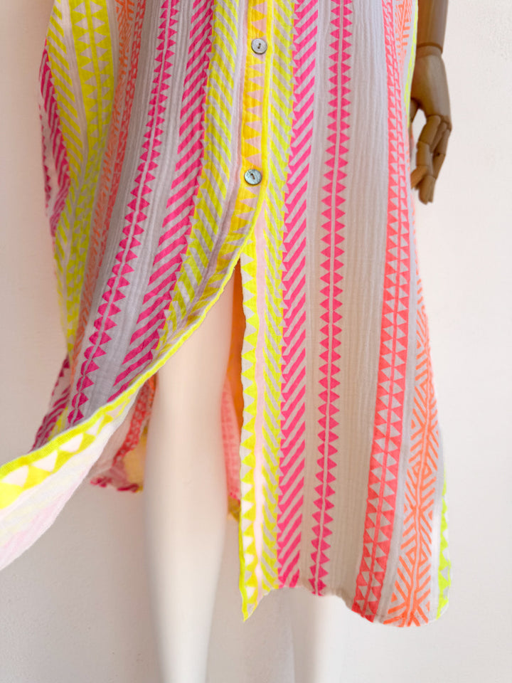 Vestido Camisero de Algodón con Estampado Étnico