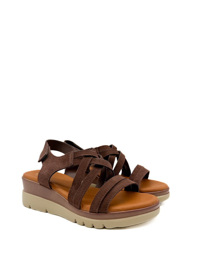 Sandalias Cuña de Piel Cierre Con Velcro