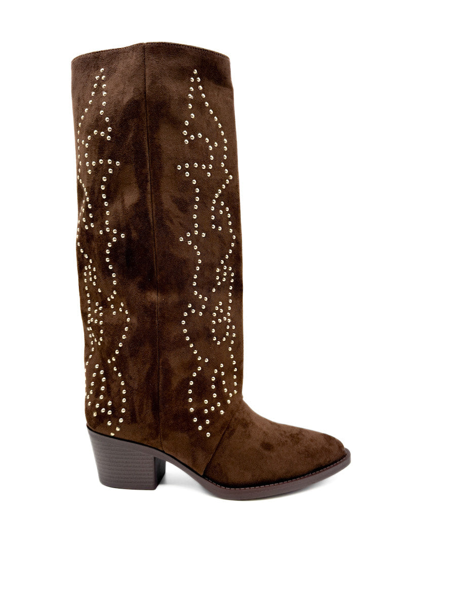 Botas Altas detalles Remaches Metálicos Marrón