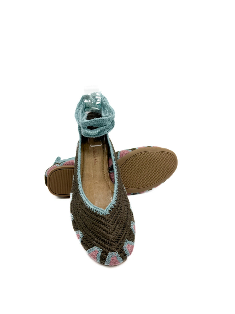 Bailarinas Artesanales de Crochet con Cintas para Tobillo y Diseño Étnico