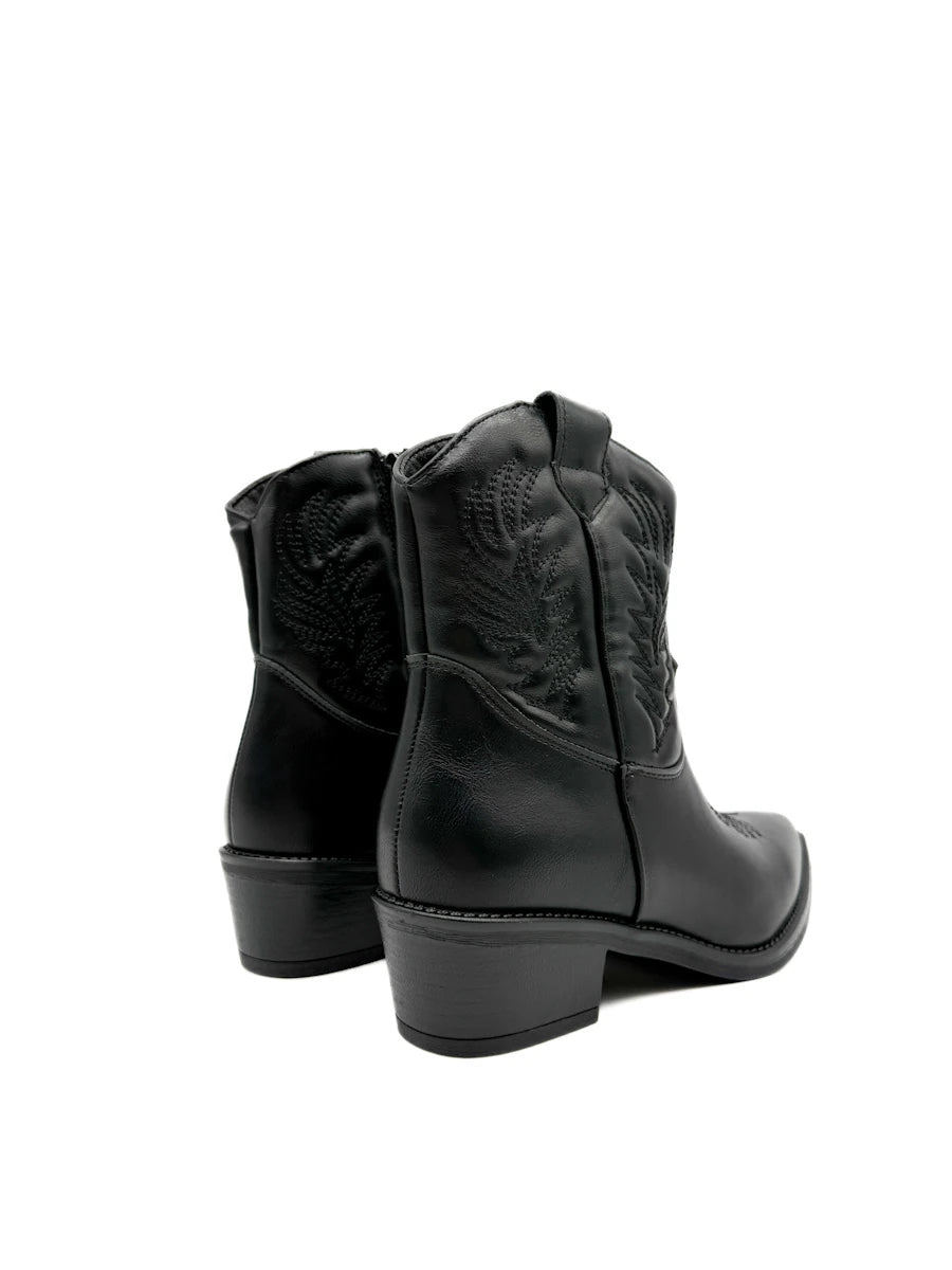 Botines Cowboy con Bordado Étnico para Mujer en Antelina y Piel Sintética