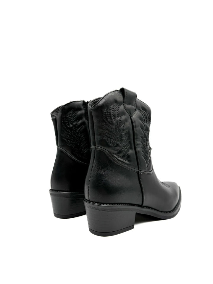 Botines Cowboy con Bordado Étnico para Mujer en Antelina y Piel Sintética