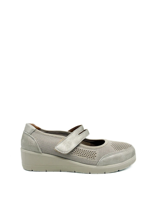 Zapatilla confort mujer rejilla gris velcro
