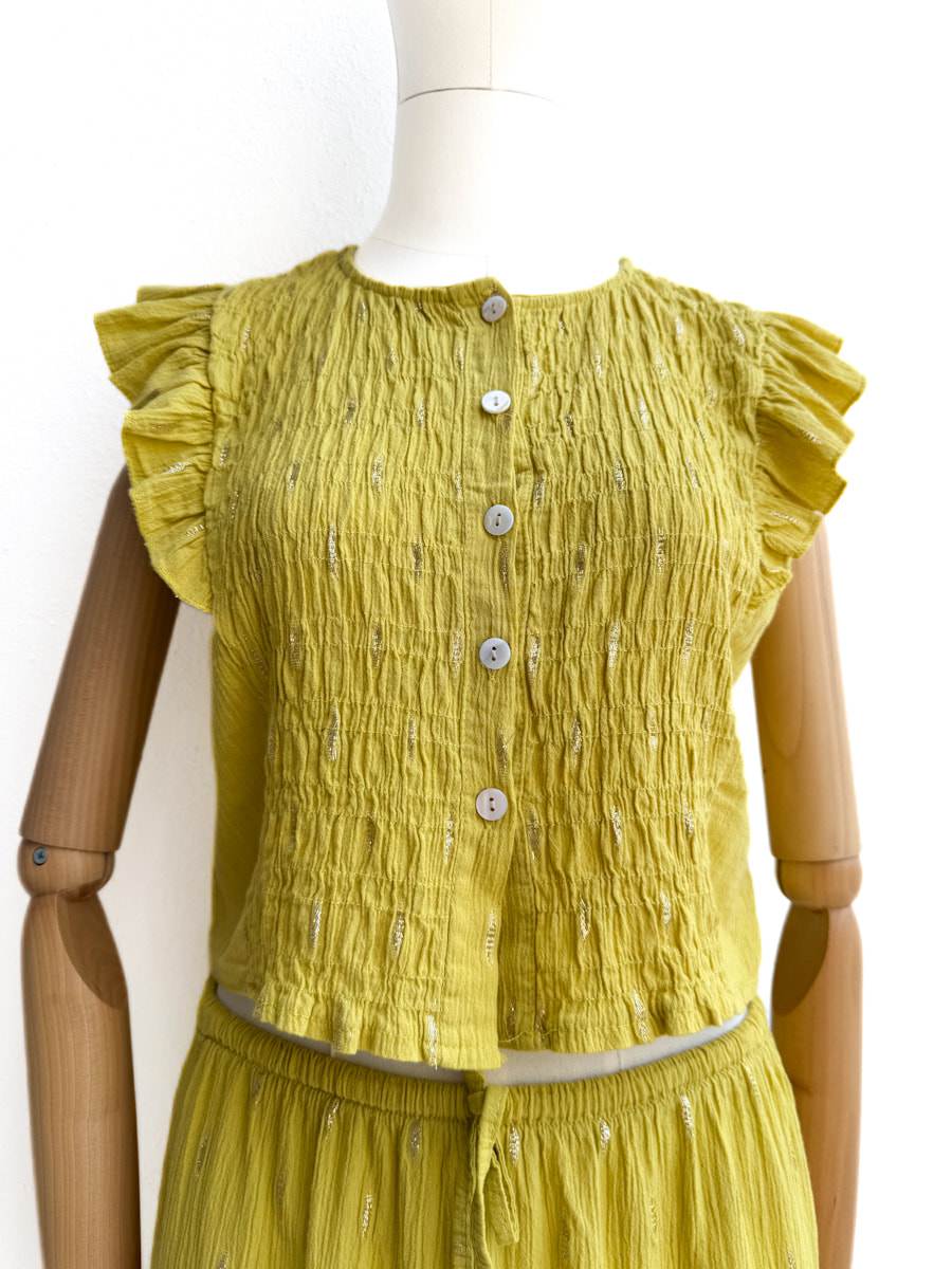 Conjunto de Blusa y Falda en Algodón Texturizado Blusa Amarillo única