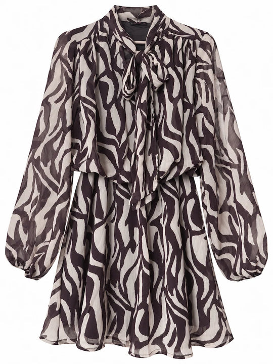 Vestido Corto de Gasa con Estampado de Cebra y Lazada