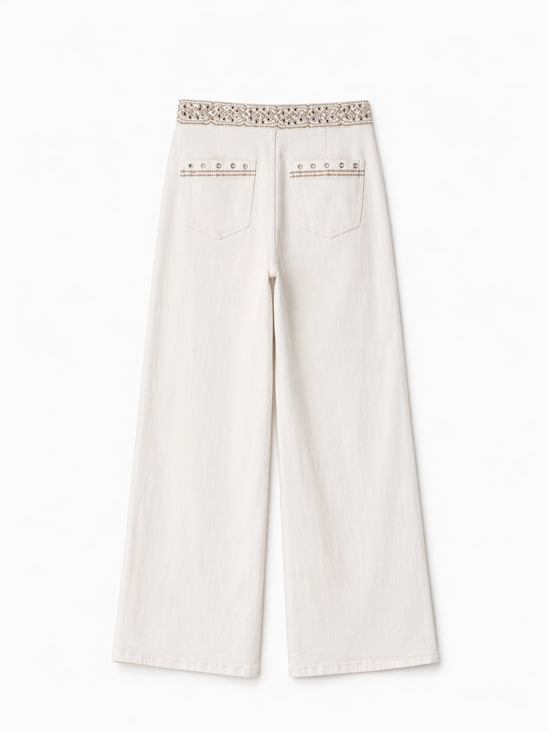 Pantalón Largo Recto con Bordado y Detalles de Ojales