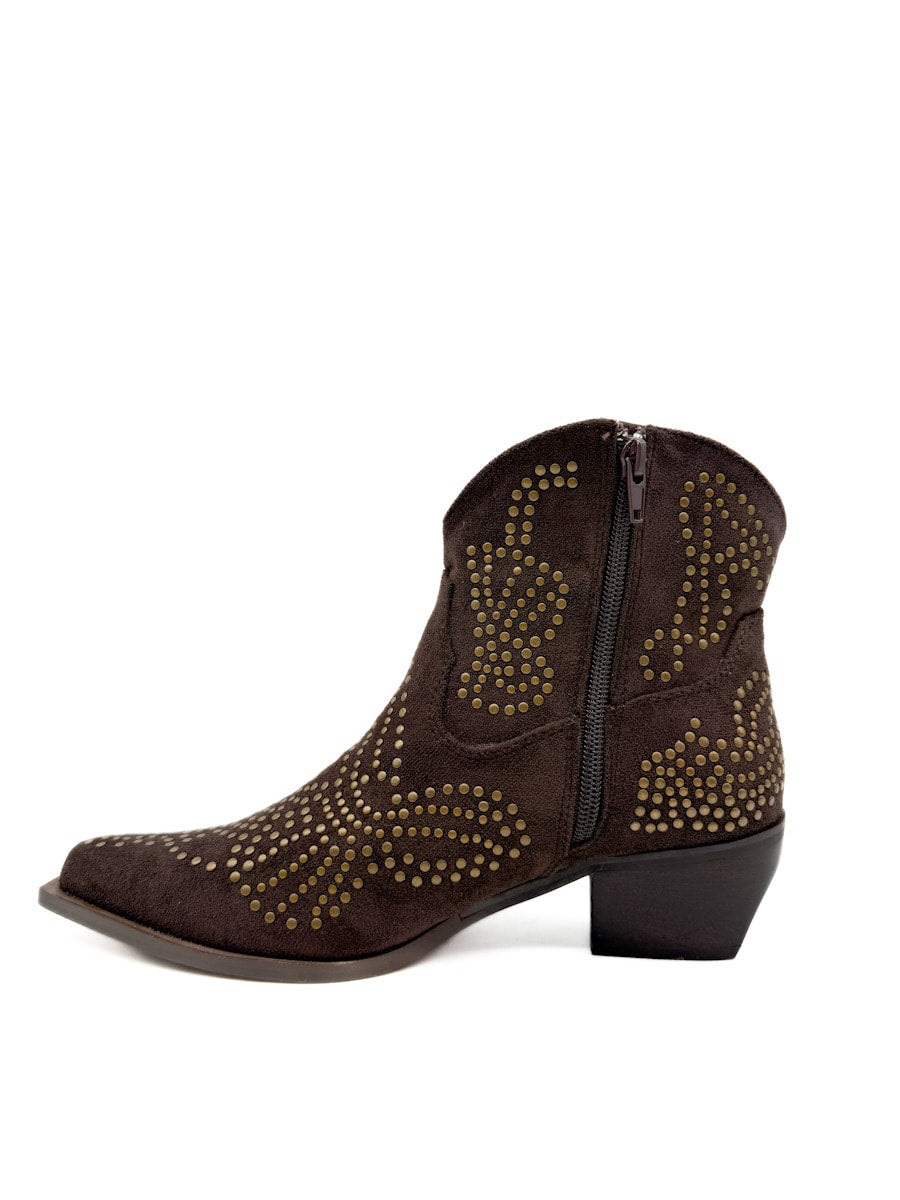 Botín cowboy de Antelina con Remaches Dorados y Tacón Cuadrado