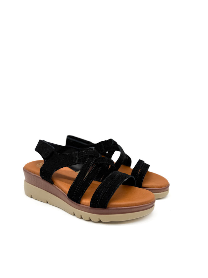 Sandalias Cuña de Piel Cierre Con Velcro