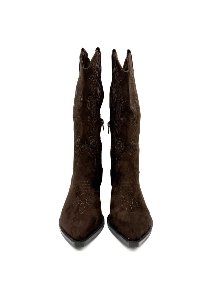 Botas Camperas Cowboy Bordadas de Caña Alta con Tacón Ancho