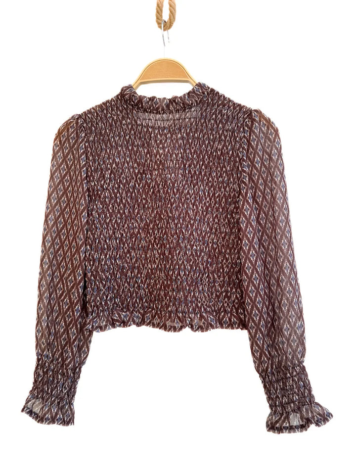 Blusa Smock con Cuello alto y Mangas Largas