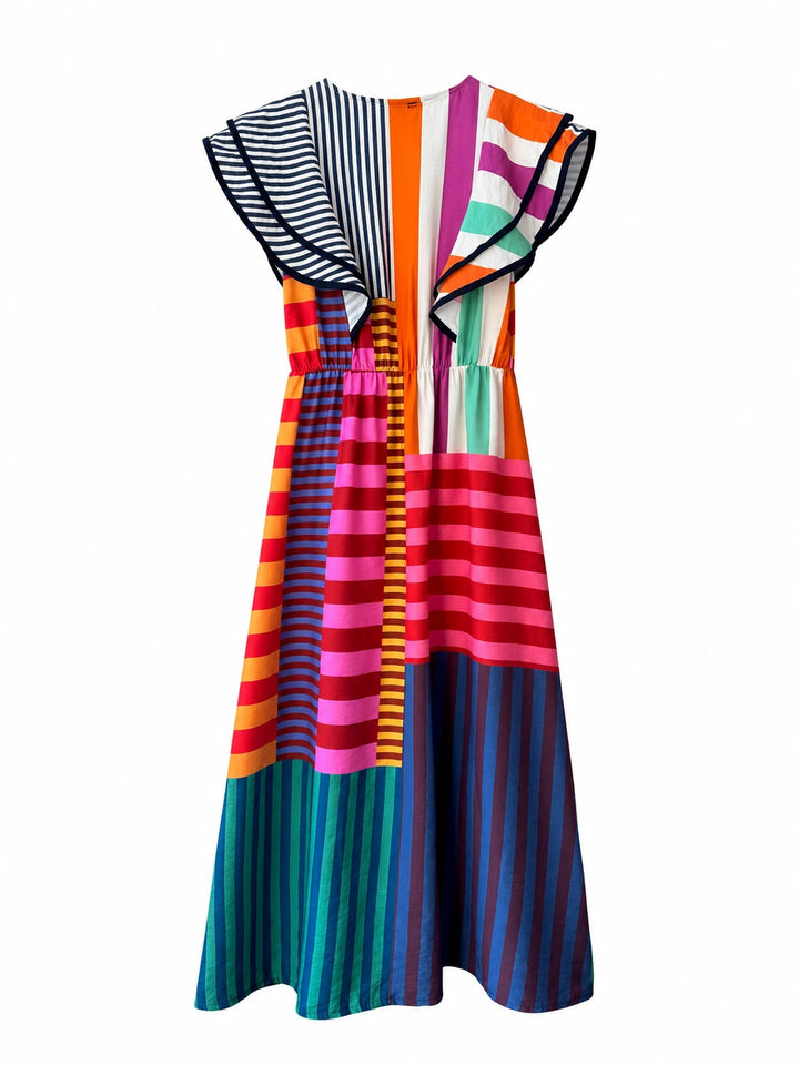 Vestido Largo Patchwork de Rayas para Mujer – Elegancia, Comodidad y Color