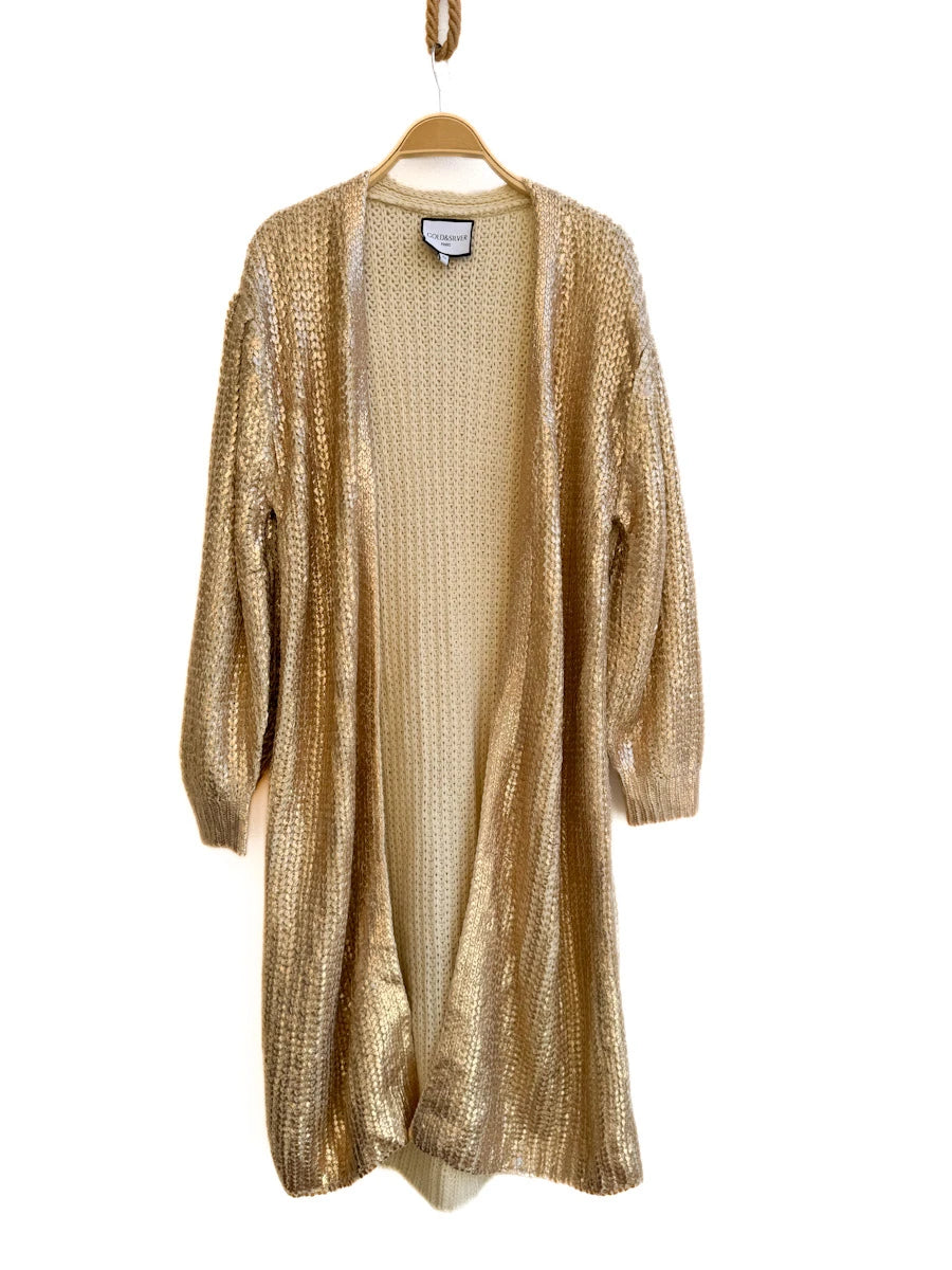 Cardigan largo de punto con acabado metálico