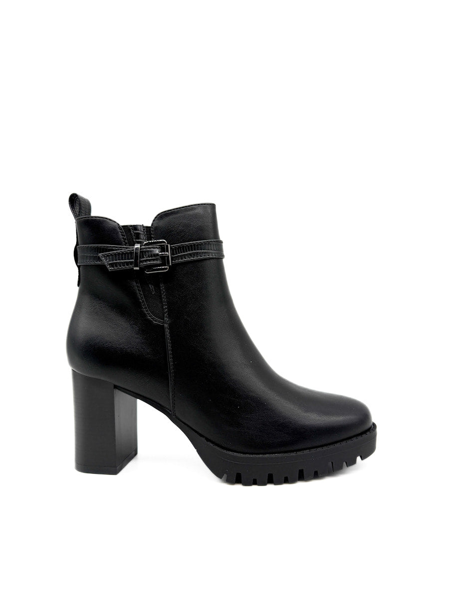 Botines de Cuero Sintético con Tacón Ancho y Suela de Plataforma