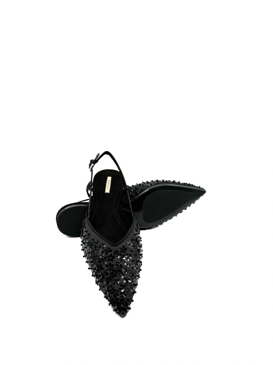 Zapatos destalonados Corina: Punta Fina con Flores y Lentejuelas de Brillo