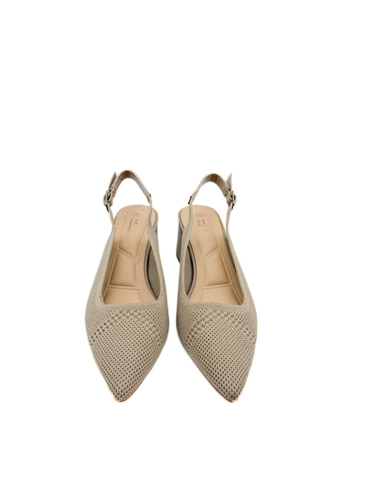 Zapatos Destalonados en Tejido de Malla con Tacón de Bloque