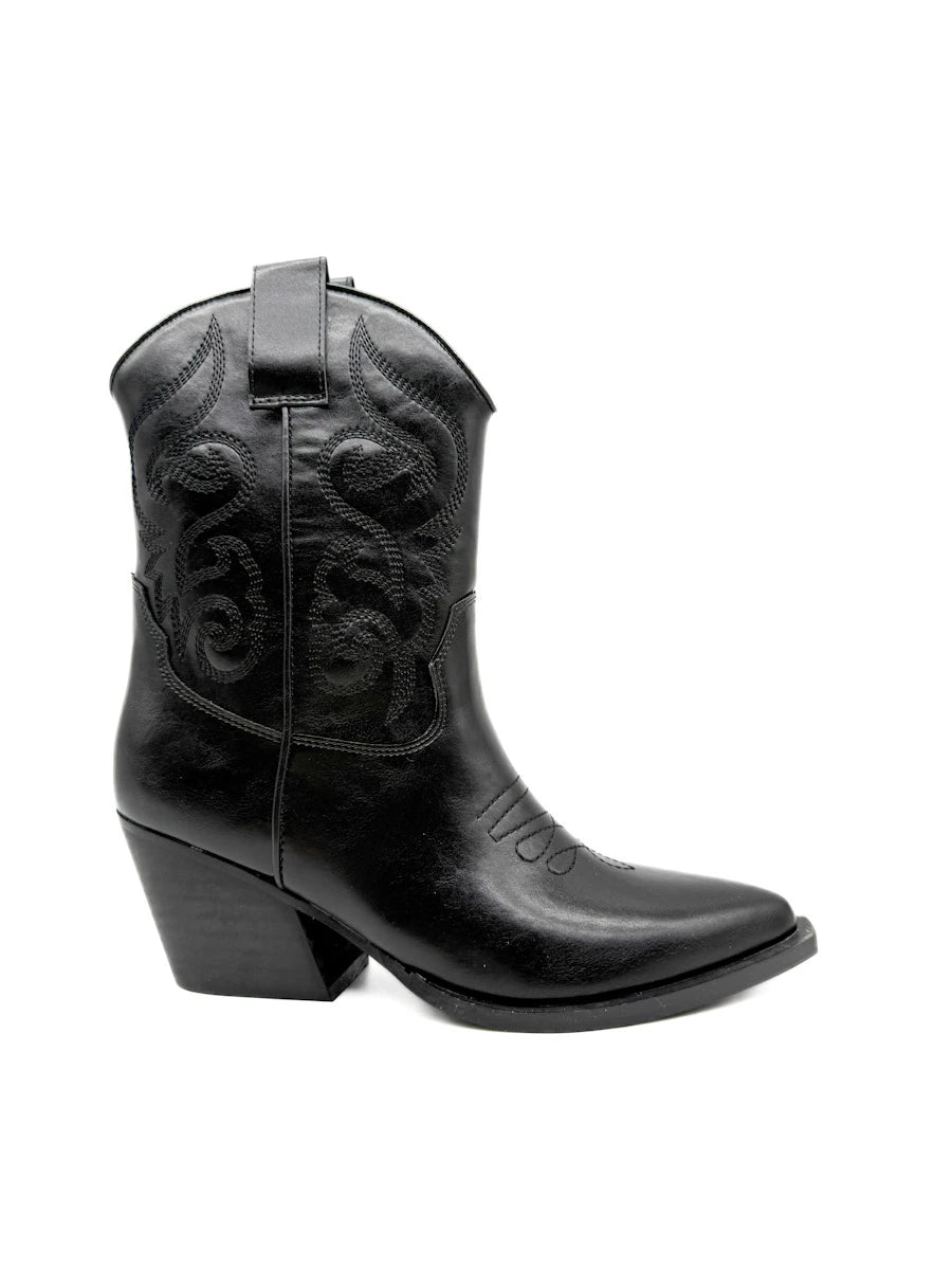 Botines Camperos Cortos Estilo Cowboy con Bordados y Cremallera Lateral