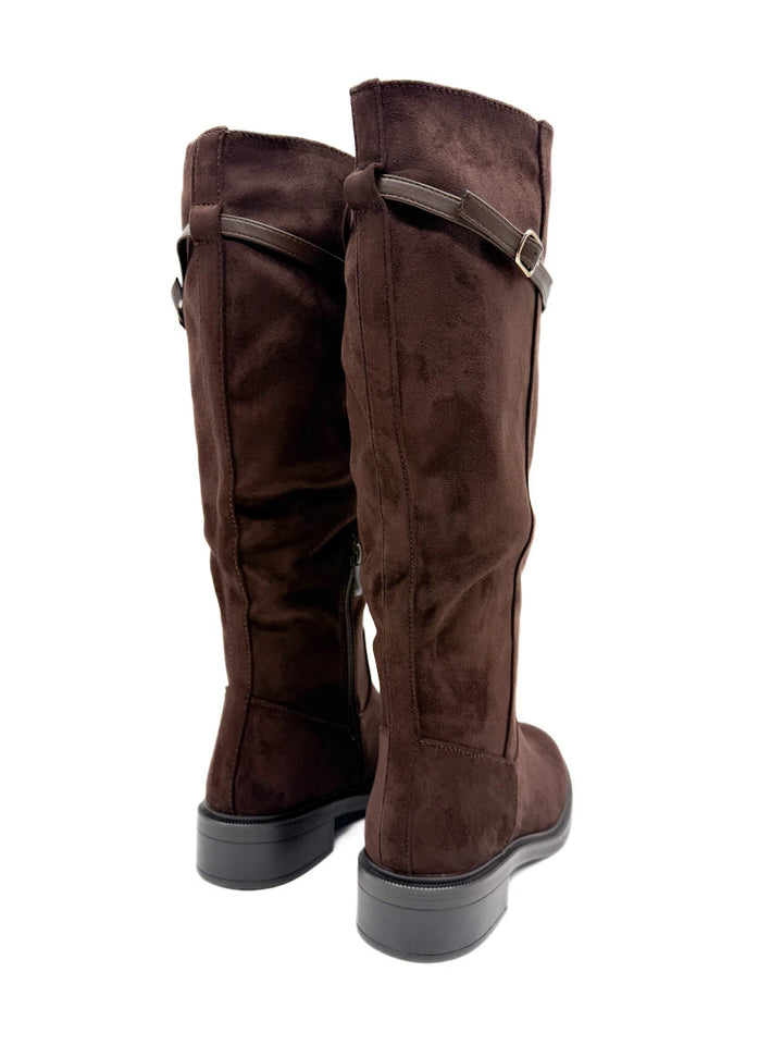 Botas Altas de Antelina con Tira Superior y Tacón Bajo