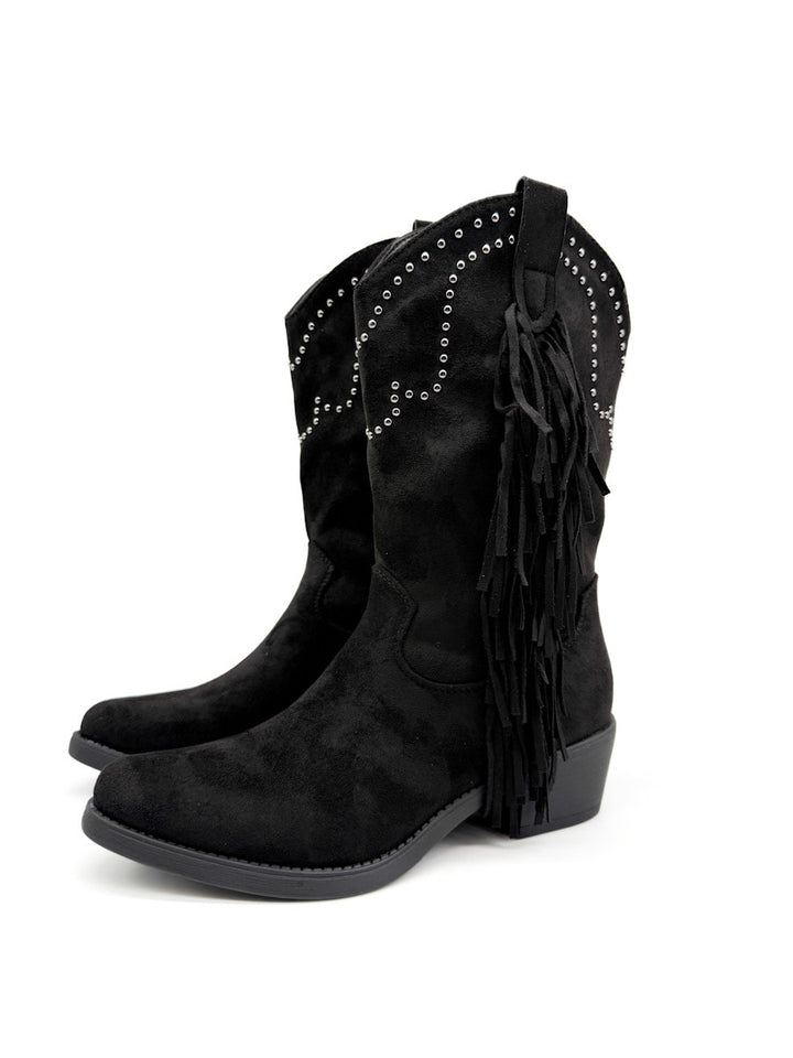 Botas Vaqueras con Flecos y Detalles de Tachuelas