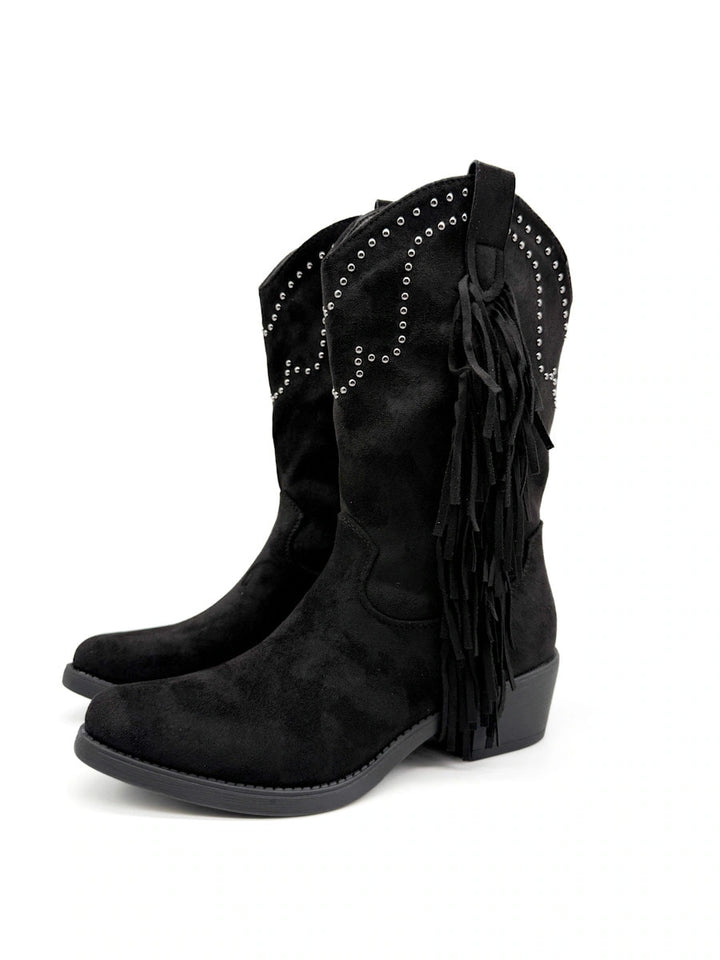 Bota cowboy de antelina color kahki con bordado