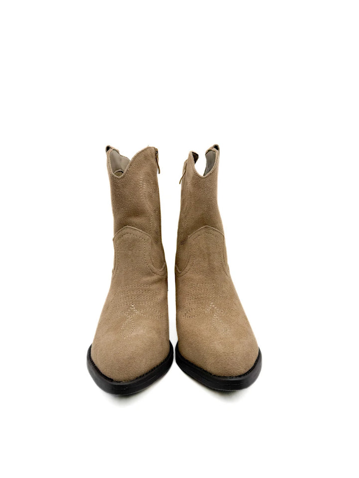 Botines Cowboy de Serraje con Bordados y Cremallera