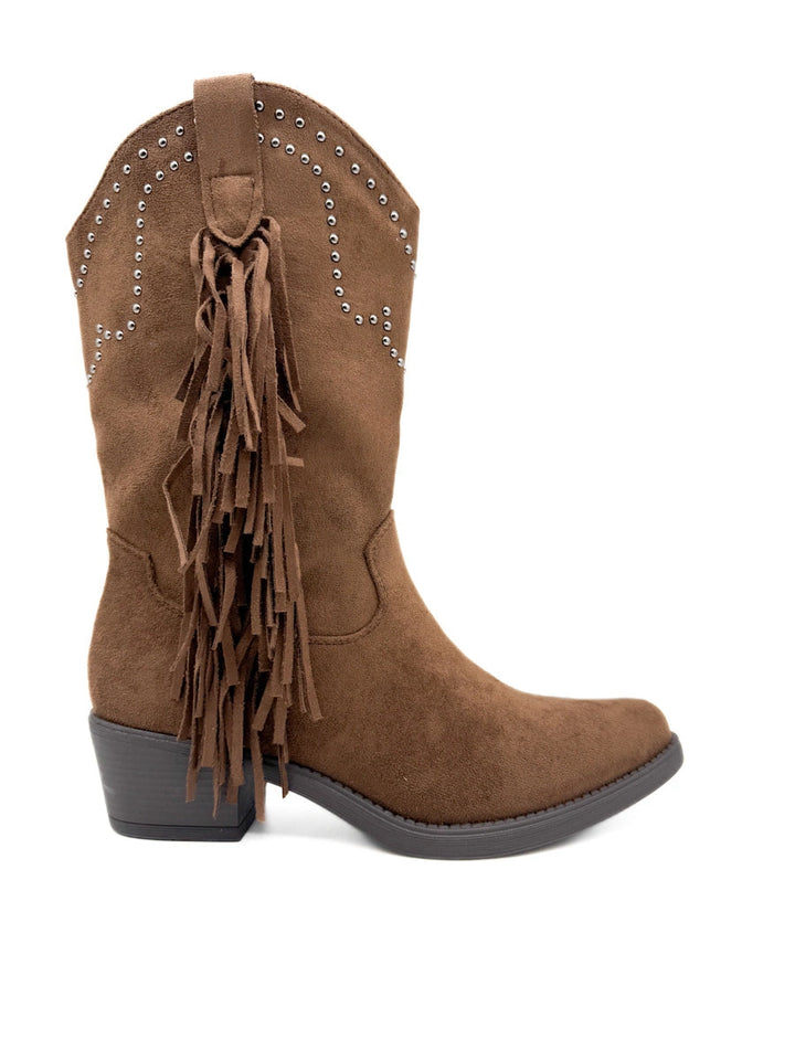 Bota cowboy de antelina color kahki con bordado