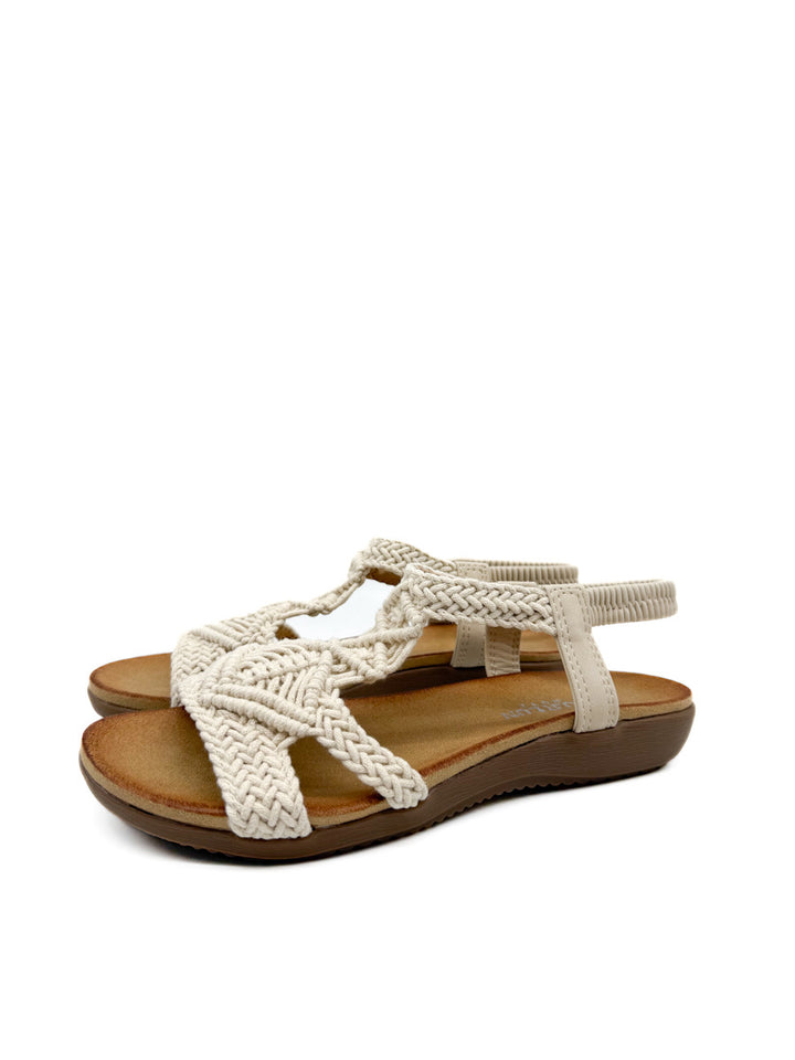 Sandalia Plana Crochet Beige  Para Mujer