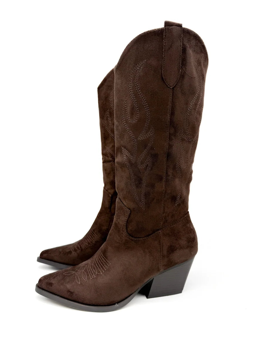 Botas Cowboy Diseño Bordados Tacón Ancho