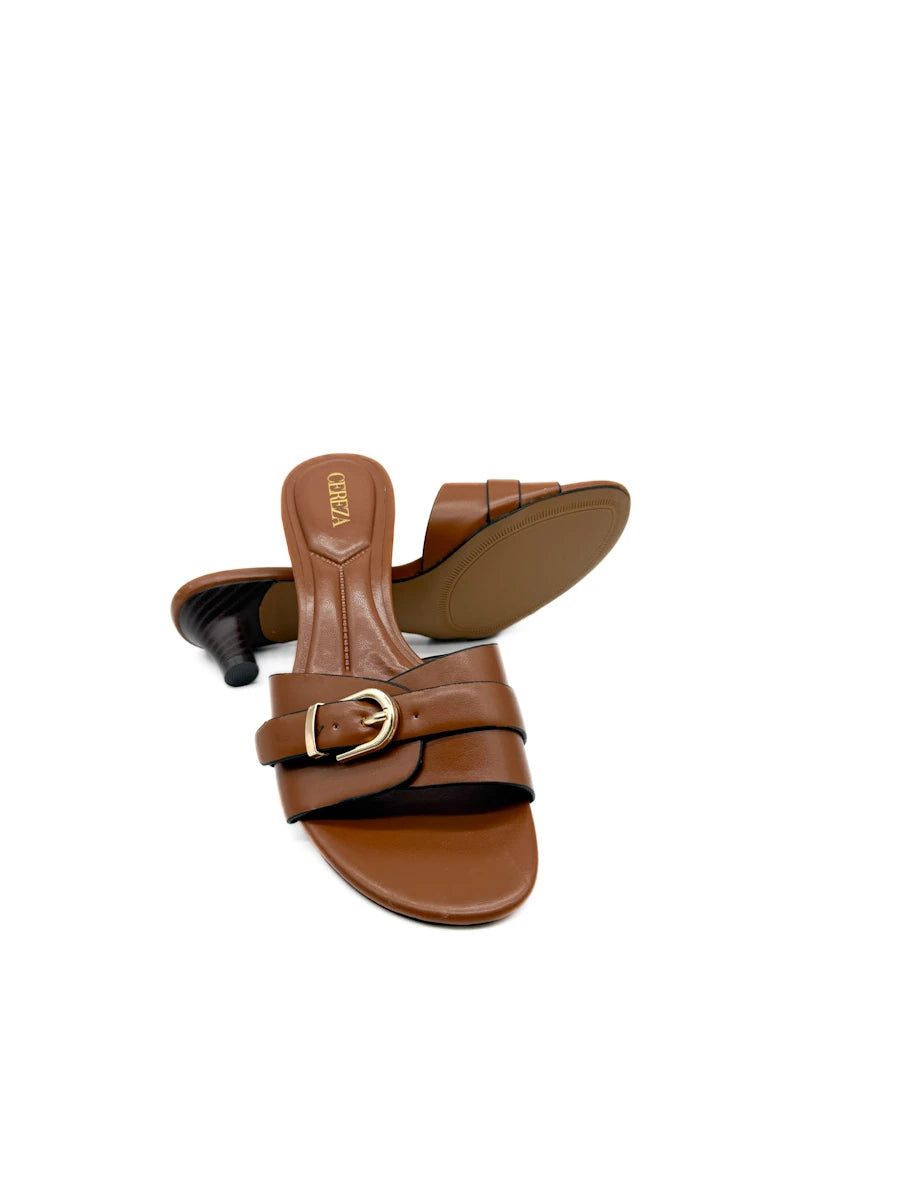 Sandalias Mule Tacón Bajo con Hebilla Dorada