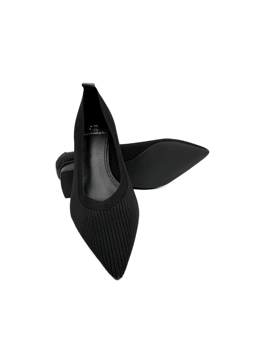 Zapatos de Salón en Tejido Elástico Canalé con Tacón Ancho y Puntera Fina