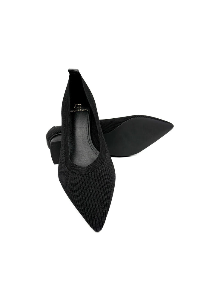 Zapatos de Salón en Tejido Elástico Canalé con Tacón Ancho y Puntera Fina