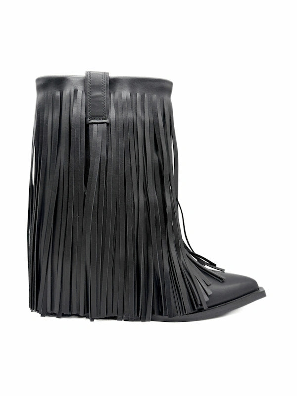 Botín Negro de Estilo Cowboy con Flecos Corina M5813