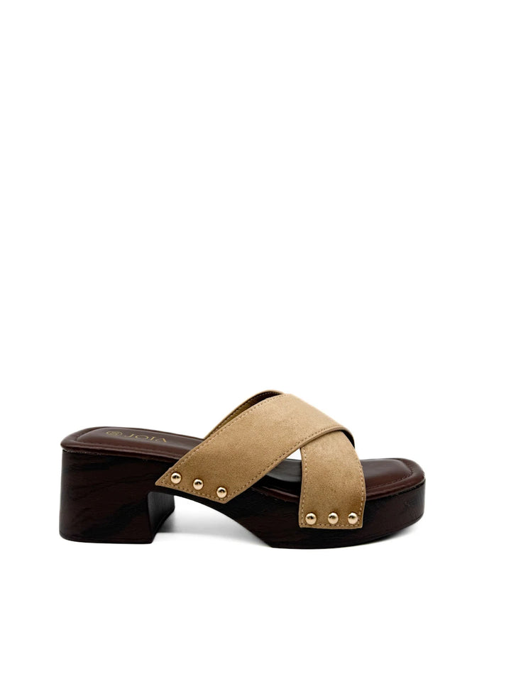 Sandalias Mule Zueco Tiras Cruzadas Antelina Efecto Madera