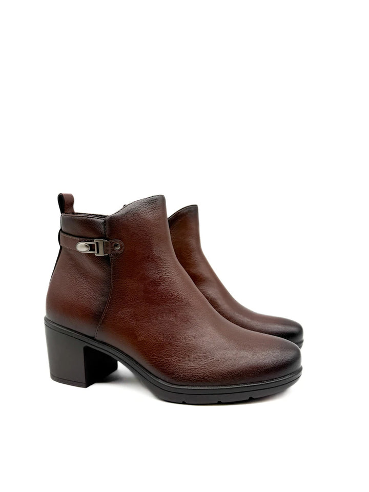 Botines de Tacón Ancho con Hebilla Decorativa y Cremallera