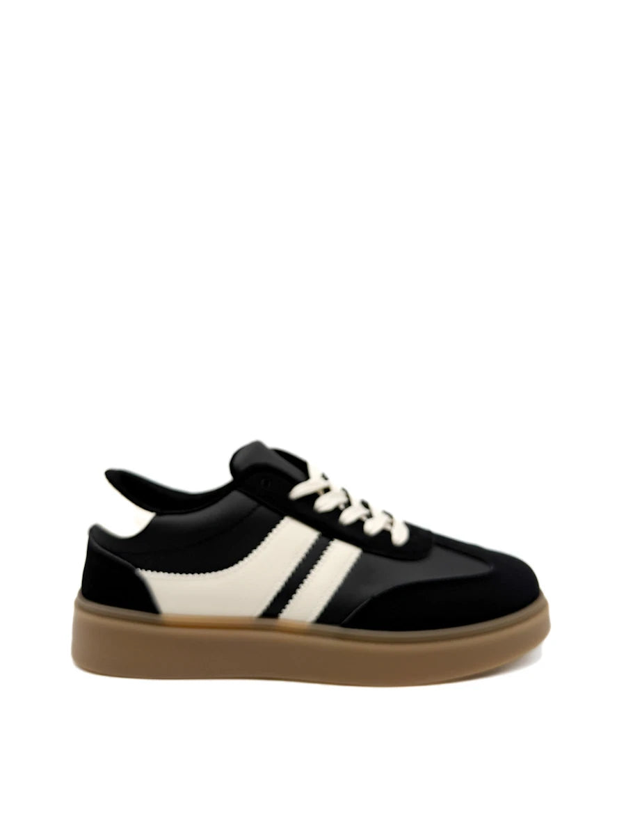 Zapatillas Bajas Retro de Ante Sintético con Franjas Contrastadas