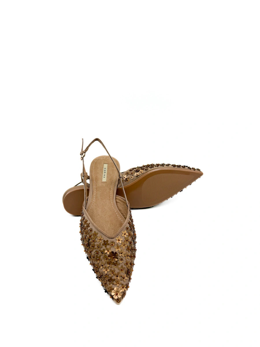Zapatos destalonados Corina: Punta Fina con Flores y Lentejuelas de Brillo