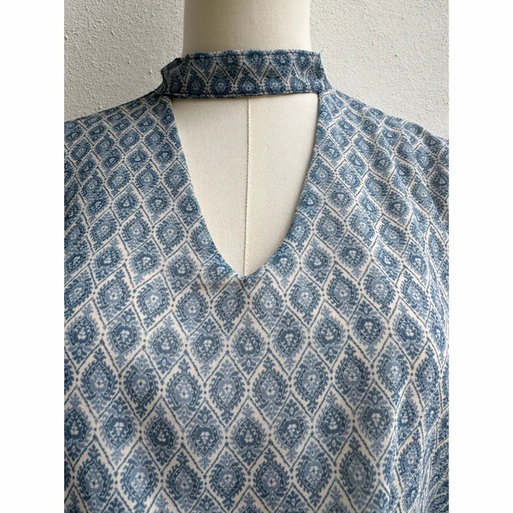 Vestido Dos Piezas con Estampado y Detalles Fruncidos Beige Azul única